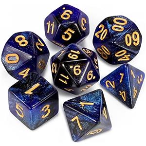 QMAY DND Dice Polyhedral Dice Set - 7 pezzi per Dungeon and Dragons MTG RPG D&D D20, D12, D10, D%, D8, D6, D4 (blu misto con nero + glitter)