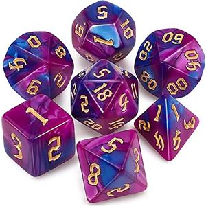QMAY DND Dice Polyhedral Dice Set - 7 pezzi per Dungeon and Dragons MTG RPG D&D D20, D12, D10, D%, D8, D6, D4 (blu con viola)