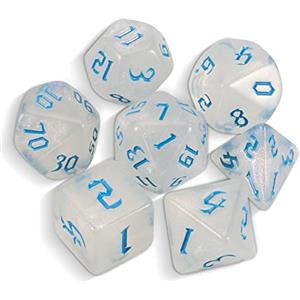 QMAY DND Dice Polyhedral Dice Set - 7 pezzi per Dungeon and Dragons MTG RPG D&D D20, D12, D10, D%, D8, D6, D4 (bianco traslucido + glitter)