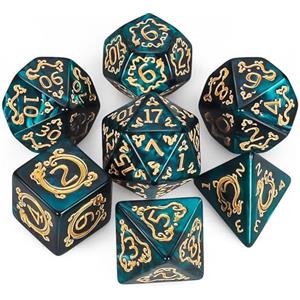 QMAY DND Dice Polyhedral Dice Set - 7 pezzi per Dungeon and Dragons MTG RPG D&D D20, D12, D10, D%, D8, D6, D4 (motivo drago verde)