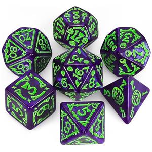 QMAY, Set di dadi poliedrici per Dungeon e Dragons MTG RPG D&D D20, D12, D10, D%, D8, D6, D4 - 7 pezzi (Lila Halloween)