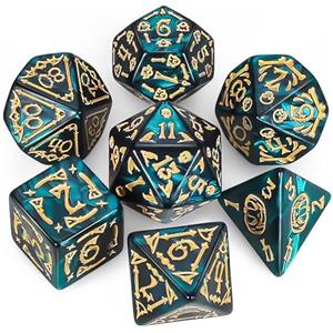 QMAY, Set di dadi poliedrici per Dungeon e Dragons MTG RPG D&D D20, D12, D10, D%, D8, D6, D4 (7 pezzi, Verde Halloween)