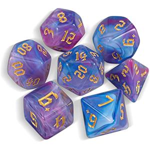 QMAY DND Dice Polyhedral Dice Set - 7 pezzi per Dungeon and Dragons MTG RPG D&D D20, D12, D10, D%, D8, D6, D4 (seta blu e viola)