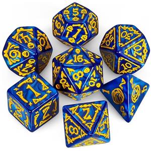 QMAY, Set di dadi poliedrici per Dungeon e Dragons MTG RPG D&D D20, D12, D10, D%, D8, D6, D4 (Halloween blu) - 7 pezzi