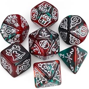 QMAY DND Dice Polyhedral Dice Set - 7 pezzi per Dungeon and Dragons MTG RPG D&D D20, D12, D10, D%, D8, D6, D4 (rosso + verde Natale) 14+