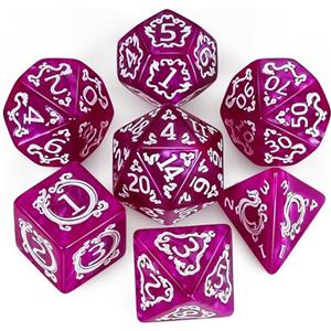 QMAY, Set di dadi poliedrici per Dungeon e Dragons MTG RPG D&D D20, D12, D10, D%, D8, D6, D4 (Motivo Drago Rosa) - 7 Pezzi