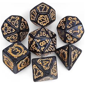 QMAY Set di Dadi Poliedrici per Dungeon and Dragons MTG RPG D&D - 7 Pezzi con D20, D12, D10, D%, D8, D6, D4 (Motivo Drago Nero)