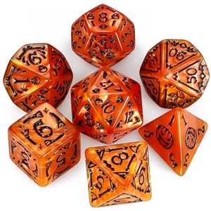 QMAY, Set di dadi poliedrici per Dungeon e Dragons MTG RPG D&D - 7 pezzi D20, D12, D10, D%, D8, D6, D4 (Halloween arancione)