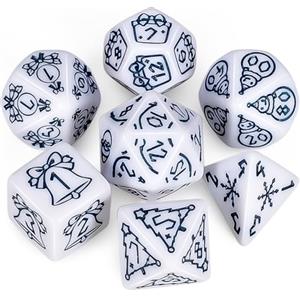 QMAY, Set di dadi poliedrici per Dungeon e Dragons MTG RPG D&D D20, D12, D10, D%, D8, D6, D4 (Bianco Natale)