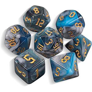 QMAY DND Dice Polyhedral Dice Set - 7 pezzi per Dungeon and Dragons MTG RPG D&D D20, D12, D10, D%, D8, D6, D4 (ciano con bianco con nero)