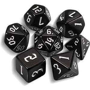QMAY DND Dice Polyhedral Dice Set - 7 pezzi per Dungeon and Dragons MTG RPG D&D D20, D12, D10, D%, D8, D6, D4 (scritta nera + bianco)