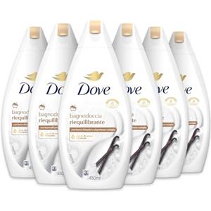 Dove Bagnodoccia Riequilibrante, Idratante Dermo-Naturale, Burro di Karité e Vaniglia, 1/4 Crema Idratante, Dermatologicamente Testato, Bagnoschiuma Uomo e Donna, 100%Bottiglia Riciclata*6 Pezzix450ml