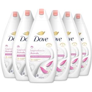 Dove Bagnodoccia Floreale, Idratante Dermo-Naturale, Fiori di Loto e Frutti Rossi, 1/4 Crema Idratante, Dermatologicamente Testato, Bagnoschiuma Uomo e Donna, 100% Bottiglia Riciclata*6 Pezzi x 450ml