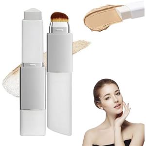 Flossty Clarea Fondotinta Stick Coreano Cambia Colore con Pennello, Crema Bianca con Pennello, Fondotinta Stick 2 in 1, Coprenza Naturale, Effetto Uniforme e Luminoso a Lunga Tenuta (Pelle scura)