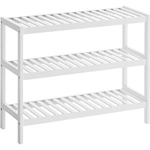 SONGMICS Scarpiera Ingresso, 3 Ripiani, Scaffale Portascarpe in Legno di Bambù Slim, Soggiorno, Corridoio, Camera da Letto, Bagno, 26 x 70 x 55 cm, Bianco LBS13W