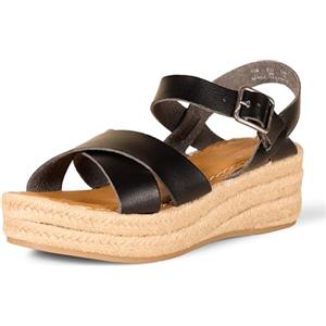 Amazon Essentials Sandalo Espadrillas Flatform Donna, Nero, 38.5 EU