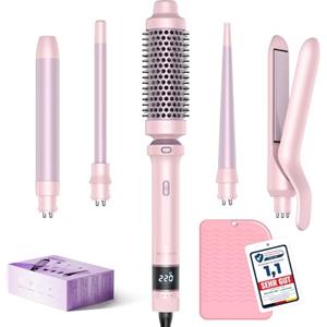 BESTOPE PRO Ferro arricciacapelli 5 in 1, set con piastra lisciante, spazzola termica, 3 ferri arricciacapelli in ceramica (9 mm - 25 mm) per ricci grandi, 13 temperature, arricciacapelli con calore