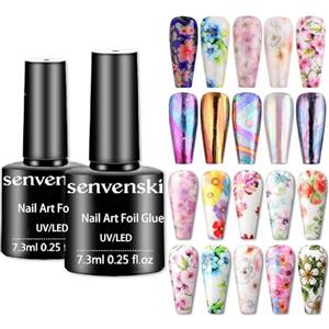 Senvenski - Smalto per trasferimento foglio, smalto semipermanente, 7,3 ml x 2 transfer Glue for Stickers Manicure Gel di trasferimento fogli (TB007)