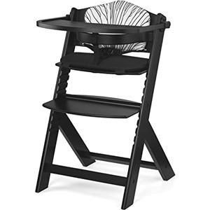 kk Kinderkraft Seggiolone Pappa in Legno ENOCK, con Cuscino, Evolutivo, Multifunzionale, Sedia Ergonomica, Altezza Regolabile, dai 6 Mesi ai 10 Anni, Nero