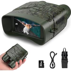 Relassy Binocolo Visione Notturna 4K, HD 36MP, Digitale Infrarossi con 3.0 TFT HD LCD, Ricaricabile 4000mAh, Zoom Digitale 5X, Per Caccia, Birdwatching, Campeggio, con Scheda 32GB