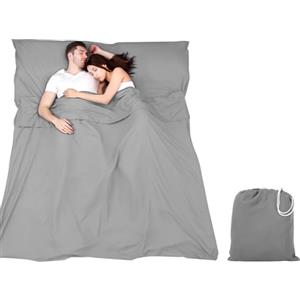 Yzalen Sacco a pelo da viaggio, 160 x 210 cm, leggero, con tasca per cuscino, sottile, estivo, per viaggi, hotel, backpackers Journey (grigio-160 x 210 cm)