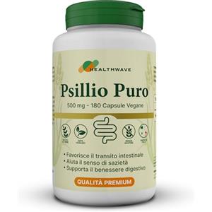HealthWave Psillio Premium 180 Capsule - Fibre Naturali Psyllium Husk per Regolarità Intestinale e Digestione - Integratore Vegan ad Alta Concentrazione