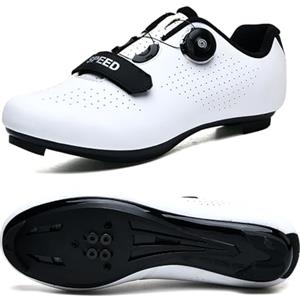 LZQpearl Tinta Unita Scarpe da Ciclismo, Uomo Donna Scarpa da Bici da Strada E MTB, Sneakers Ginnastica Professionali per Esterni Compatibili con Peloton SPD/SPD-SL e Look White, 42 EU