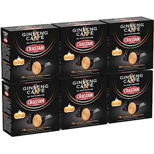 CRASTAN 1870 - Capsule compatibili Nespresso - Ginseng & caffè - 6 Box da 15 Capsule - Senza glutine - Da zuccherare a piacere