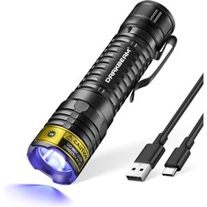 DARKBEAM Torcia UV 395nm LED Torce Luce Nera Ultravioletta, Lampada di Wood Mini ma potente Portatile USB -C Ricaricabile, Rivelatore di urina per Cane, per vetro Uranio, Macchie, Ambra, Resina