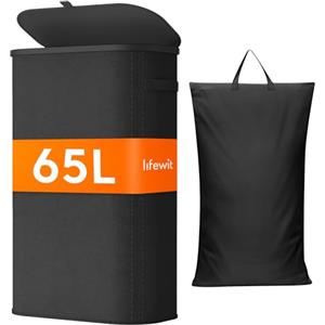 Lifewit Cesto Portabiancheria, Cesta Panni Sporchi con coperchio, Laundry Basket con Plastica Manici, Porta Biancheria Sporca per Bagno, Lavanderia, Camera da Letto, 65 L, Nero