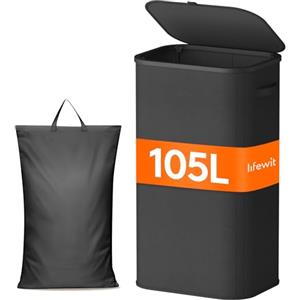 Lifewit Cesto Portabiancheria, Cesta Panni Sporchi con coperchio, Laundry Basket con Plastica Manici, Porta Biancheria Sporca per Bagno, Lavanderia, Camera da Letto, 105 L, Nero