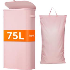 Lifewit Cesto Portabiancheria, Cesta Panni Sporchi con coperchio, Laundry Basket con Plastica Manici, Porta Biancheria Sporca per Bagno, Lavanderia, Camera da Letto, 75 L, Rosa