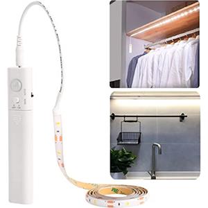 KUCAM Luce LED per Armadio, 1M 30LED Striscia a Batteria con Sensore di Movimento, 6000K Bianco Freddo, Luci Notturne per Bambini, Cabina, Guardaroba, Accessori Casa, Cucina, Bagno