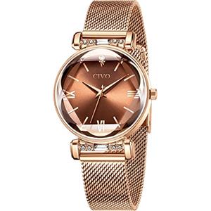 CIVO Orologio Donna Acciaio Inossidabile Elegante Stelle Bracciale Analogico Quarzo Regalo Marrone