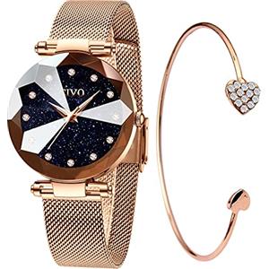 CIVO Orologio Donna Set Acciaio Inossidabile Oro Rosa Elegante Stelle Bracciale Donna Analogico Quarzo Regalo Donna