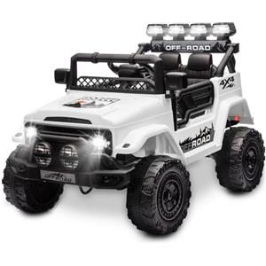HAUSPROFI Macchina Elettrica per Bambini, 12V Macchina per Bambini, Jeep Elettrica per Bambini con Telecomando 2.4G, LED, Bluetooth, Musica, 5 km/h Max, Auto Elettrica per Bambini per 3 anni+, Bianco