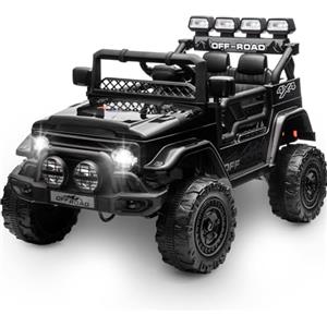 HAUSPROFI Macchina Elettrica per Bambini, 12V Macchina per Bambini, Jeep Elettrica per Bambini con Telecomando 2.4G, LED, Bluetooth, Musica, 5 km/h Max, Auto Elettrica per Bambini per 3 anni+, Nero