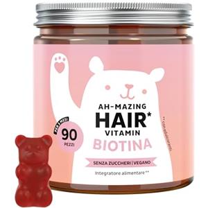 Bears with Benefits Biotina Gummies Ah-mazing Hair - Integratori per Capelli - Formula Potenziata - 10.000 µg di Biotina, Zinco, Vitamina B6, C, E e Iodio - Pack 2x30 (2 Mesi), Vegane, Senza Zucchero, Bears with Benefits