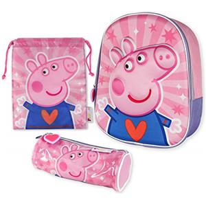 BONNYCO Zaino Scuola Elementare Bambina 3D, Zainetto e Astuccio - Peppa Pig | Zaino Elementari Bambina e Bambino da 3 Anni | Zainetto Asilo Bimba Scuola Primaria | Pacchetto Ritorno Anno Scolastico Bambini