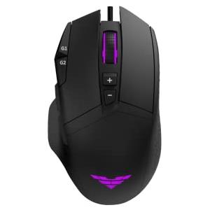 PREYON Falcon Gaming Mouse Cablato con Illuminazione RGB e Cavo Intrecciato - Mouse per Computer con Interruttori Omron 20M - Sensore Ottico 12400 DPI - 9 Pulsanti Programmabili