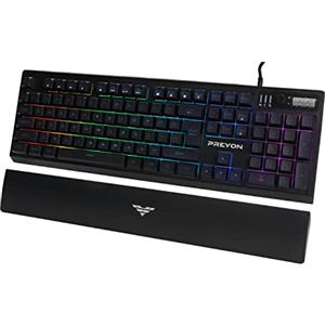 PREYON Long Claw Alpha Tastiera da Gioco Cablata con Cavo Intrecciato - Tastiera A Membrana Retroilluminata con Rullo Di Controllo Del Volume e Poggiapolsi Magnetico - Tasti Multimediali Aggiuntivi