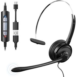Voistek USB Cuffia con Cavo per PC/Portatile, Headset Leggeri On-Ear con Cavo da 160 cm, Microfono con Cancellazione del Rumore per Ufficio