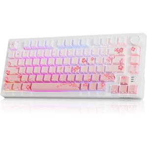 DAREU EK75PRO Sakura Pink Tastiera meccanica wireless, tastiera gaming Hot Swap Creamy al 75% con manopola, retroilluminazione RGB,tasti PBT stampati lateralmente, 2,4 GHz/BT5.1/USB-C, per Win/MAC