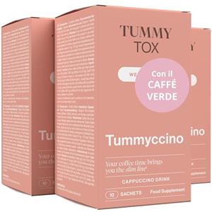 Tummy Tox Bevanda al Caffe con Caffeina, Guarana, Inulina e Cicoria Solubile con Estratto di Caffè Verde - Arôme Cappuccino, 30 Bustine, Tummy Tox Tummyccino