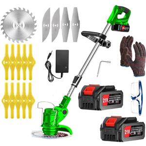 Tucssarg Decespugliatore a Batteria, Tagliabordi a Batteria 21V 4.0Ah, Tagliabordi Elettrico Da Giardino con 3 Tipi di Lama, Testina Regolabile, Maniglia Telescopica, Decespugliatori da Prato e Giardino