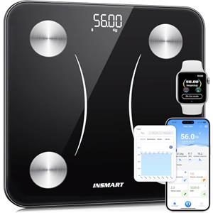 INSMART Bilancia Intelligente Insmart Per Il Peso Corporeo, Piattaforma Grande Da 12x12 Pollici Bilancia Da Bagno Digitale Accurata, Bilancia Per Grasso Corporeo Bluetooth Con Bmi, 16 Tipi Di Dati