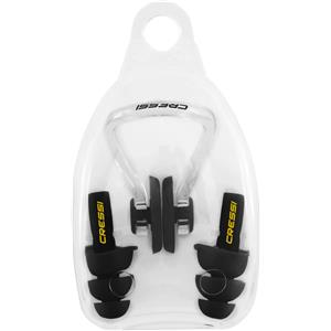 Cressi Aqua Kit - Set Tappi Orecchie e Clip Naso in Silicone Nero per Adulti, Taglia Unica