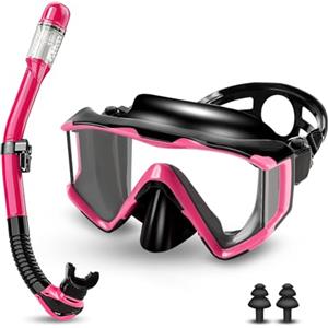 Collazoey Set per Snorkeling Adulti con Maschera e Boccaglio,Occhialini da Sub panoramici a 180°,Maschera da Snorkeling Antiappannamento e Anti-Perdite,Set da Snorkeling per Snorkeling e Immersioni (Nero/Verde)