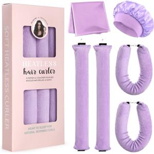 GeeRic 4pcs Bigodini Capelli Senza Calore，GeeRic Bigodino Lungo per Boccoli+Cuffia Doccia+Foulard da Fisso Flessibile Boccoli Arricciacapelli per Capelli Medi/Lunghi DIY Salone Strumento per Styling Dormo