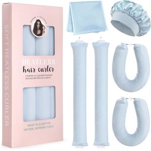 GeeRic 4pcs Bigodini Capelli Senza Calore，GeeRic Bigodino Lungo per Boccoli+Cuffia Doccia+Foulard da Fisso Flessibile Boccoli Arricciacapelli per Capelli Medi/Lunghi DIY Salone Strumento per Styling Dormo